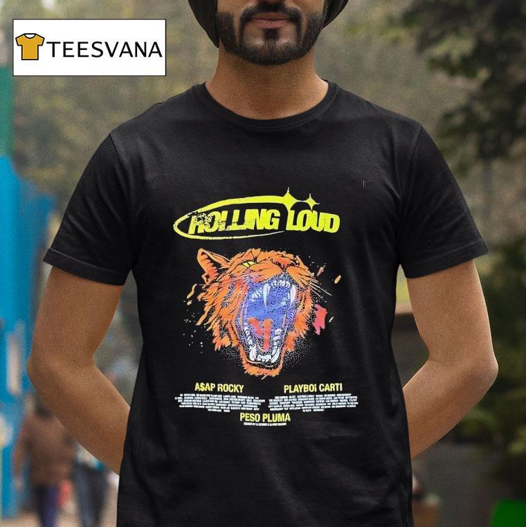 Rolling Loud Asap Rocky Playboi Carti Peso Pluma Tiger Roar T Shirt Rolling Loud Asap Rocky Playboi Carti Peso Pluma Tiger Roar T Shirt
