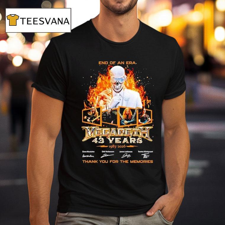 Skeleton End Of An Era Megadeth Years Thank You For The Memories Signatures T Shirt Skeleton End Of An Era Megadeth Years Thank You For The Memories Signatures T Shirt