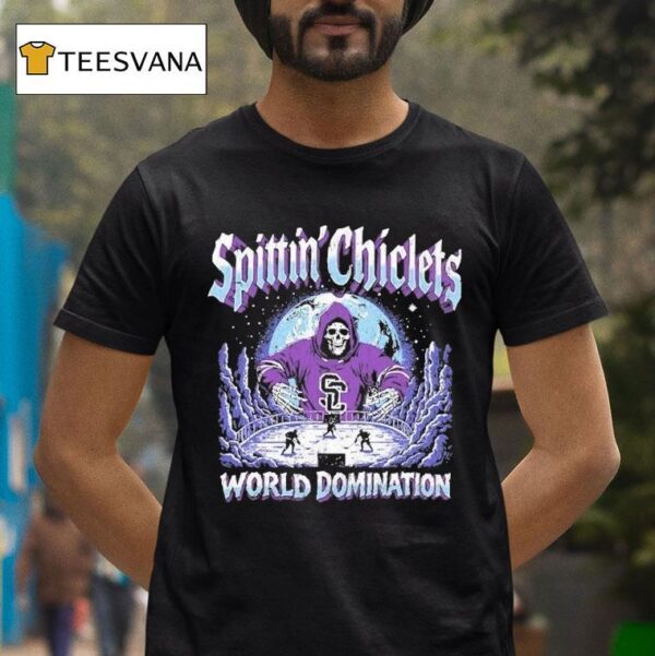 Spittin Chiclets World Domination Grim Reaper Hockey Moon T Shirt