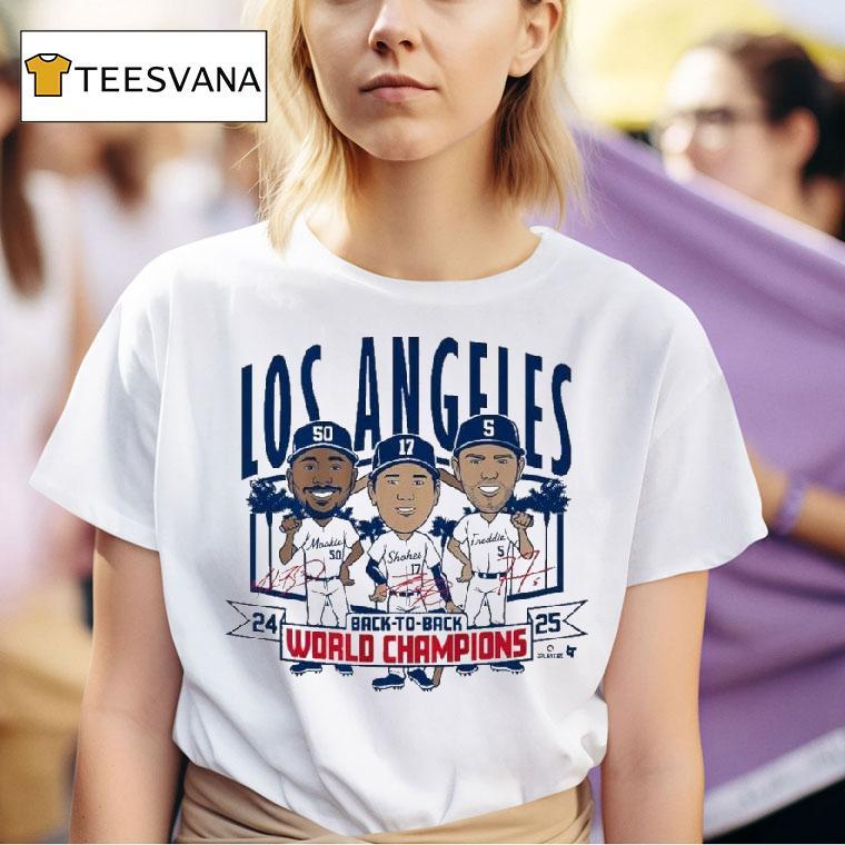 Los Angeles Baseball Back To Back World Champs Caricatures T Shirt