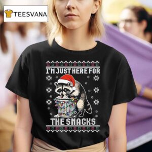 Raccoon Christmas I Just Here For The Snacks Funny T Shirt