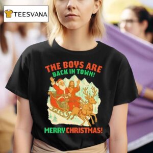 Retro Funny Santa Jesus The Boys Are Back In Town Christmas T Shirt