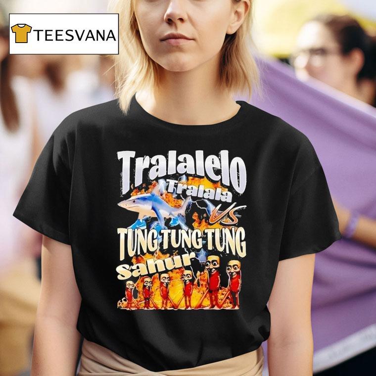 Tralalelo Vs Tung Tung Tung Sahur Italian Brainrot Meme T Shirt