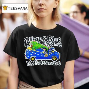 Yellow Blue Christmas Tree Points Please Santa Van Graphic T Shirt