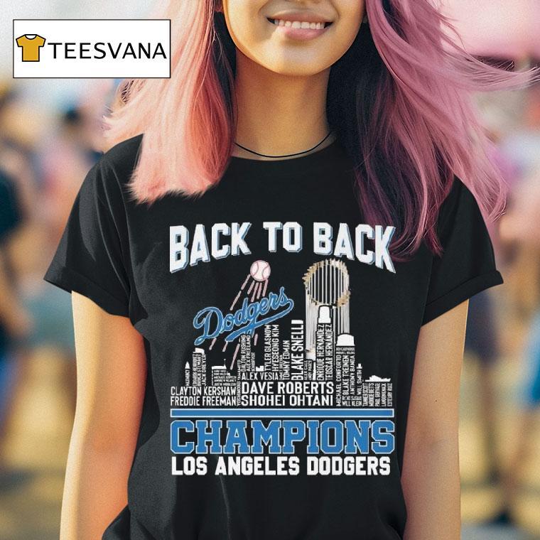 Back To Back Champions Los Angeles Dodgers Skyline Names T Shirt Back To Back Champions Los Angeles Dodgers Skyline Names T Shirt