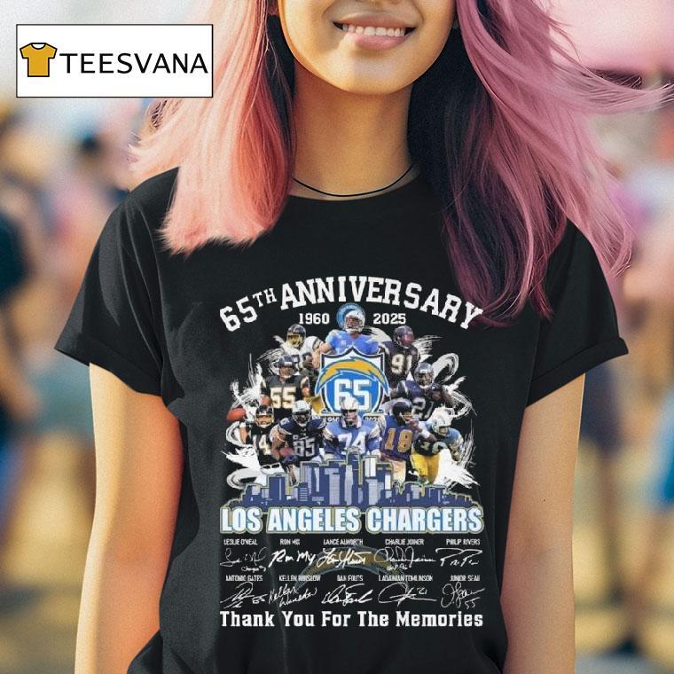 Los Angeles Chargers Th Anniversary Players Signatures Thank You For The Memories Skyline T Shirt Los Angeles Chargers Th Anniversary Players Signatures Thank You For The Memories Skyline T Shirt