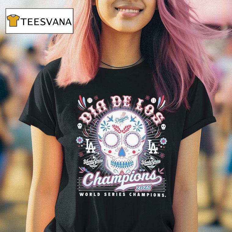 Los Angeles Dodgers Skull Dia De Los World Series Champions T Shirt Los Angeles Dodgers Skull Dia De Los World Series Champions T Shirt