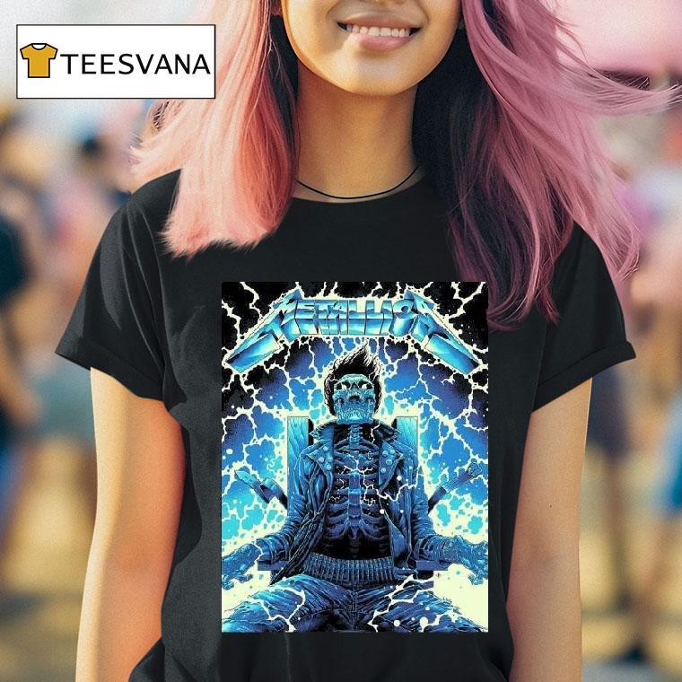 Metallica Ride The Lightning Artwork By Luke Preece Australia M Tour Skeleton On The Electric Chair T Shirt Metallica Ride The Lightning Artwork By Luke Preece Australia M Tour Skeleton On The Electric Chair T Shirt