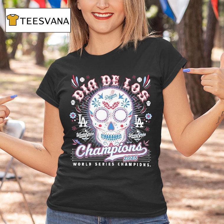 Los Angeles Dodgers Skull Dia De Los World Series Champions T Shirt Los Angeles Dodgers Skull Dia De Los World Series Champions T Shirt