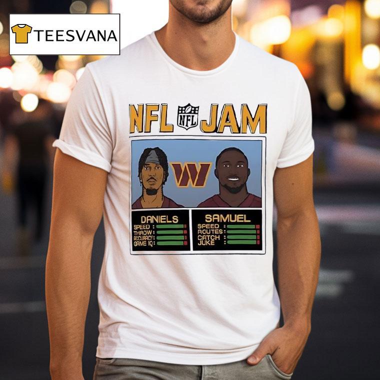 Nfl Jam Jayden Daniels And Deebo Samuel Washington Commanders Football T Shirt Nfl Jam Jayden Daniels And Deebo Samuel Washington Commanders Football T Shirt