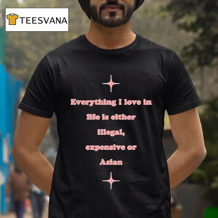 Everything I Love In Life Is Either Illegal Expensive Or Asian T Shirt Everything I Love In Life Is Either Illegal Expensive Or Asian T Shirt