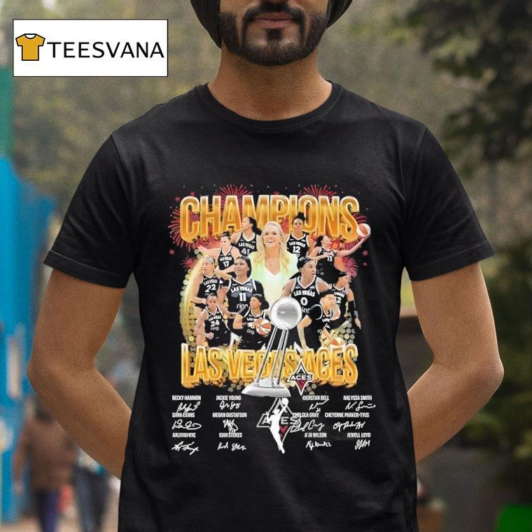 Las Vegas Aces Champions Winner Team Graphic Signature T Shirt Las Vegas Aces Champions Winner Team Graphic Signature T Shirt
