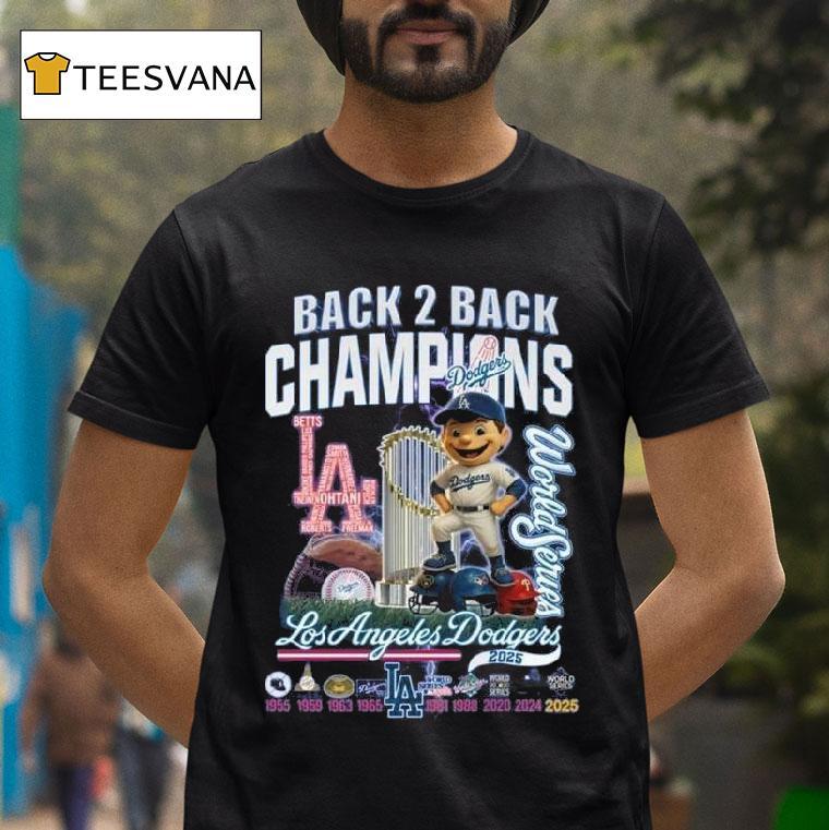 Los Angeles Dodgers Back Back World Series Champions Mascot T Shirt Los Angeles Dodgers Back Back World Series Champions Mascot T Shirt