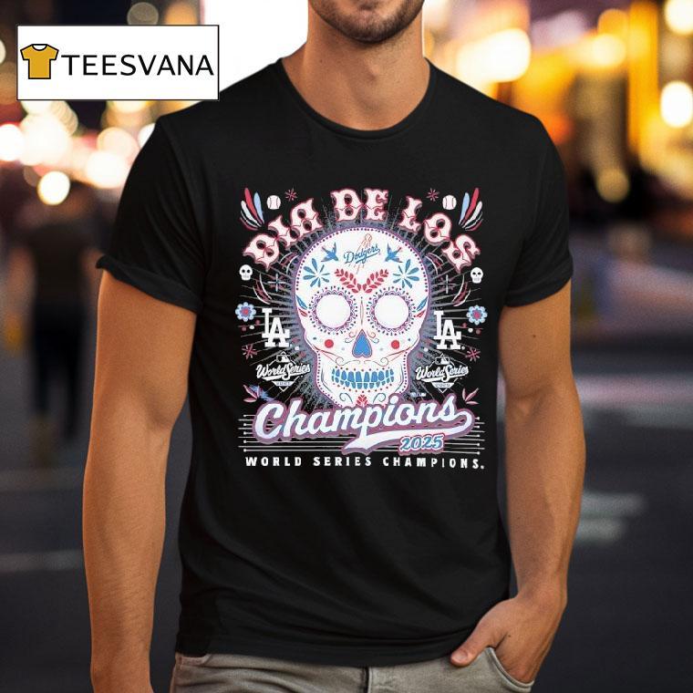 Los Angeles Dodgers Skull Dia De Los World Series Champions T Shirt Los Angeles Dodgers Skull Dia De Los World Series Champions T Shirt