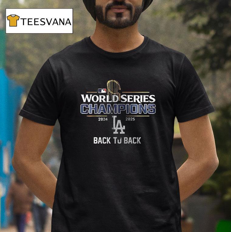 Los Angeles Dodgers World Series Champions Team Back To Back Logo Sided T Shirt Los Angeles Dodgers World Series Champions Team Back To Back Logo Sided T Shirt