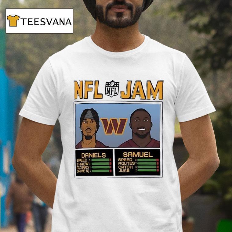 Nfl Jam Jayden Daniels And Deebo Samuel Washington Commanders Football T Shirt Nfl Jam Jayden Daniels And Deebo Samuel Washington Commanders Football T Shirt