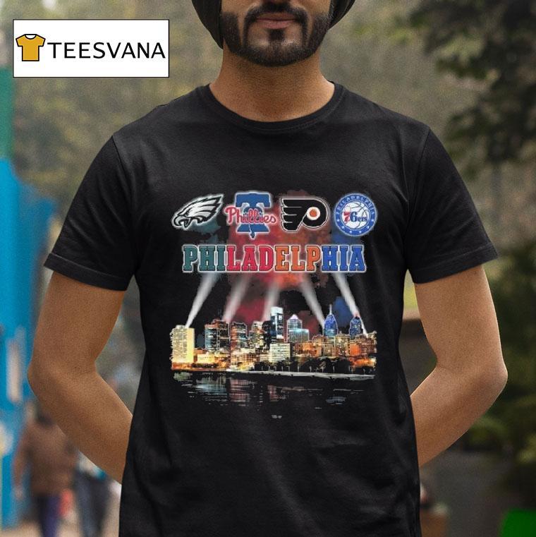 Philadelphia City Sports Eagles Phillies Flyers And Ers Skyline Light T Shirt Philadelphia City Sports Eagles Phillies Flyers And Ers Skyline Light T Shirt