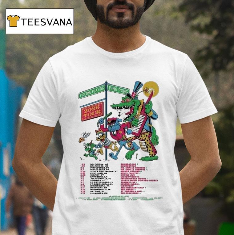 Pigeons Playing Ping Pong Tour Co Headline With Lotus Dates T Shirt Pigeons Playing Ping Pong Tour Co Headline With Lotus Dates T Shirt