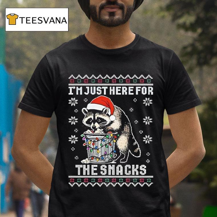 Raccoon Christmas I Just Here For The Snacks Funny T Shirt Raccoon Christmas I Just Here For The Snacks Funny T Shirt