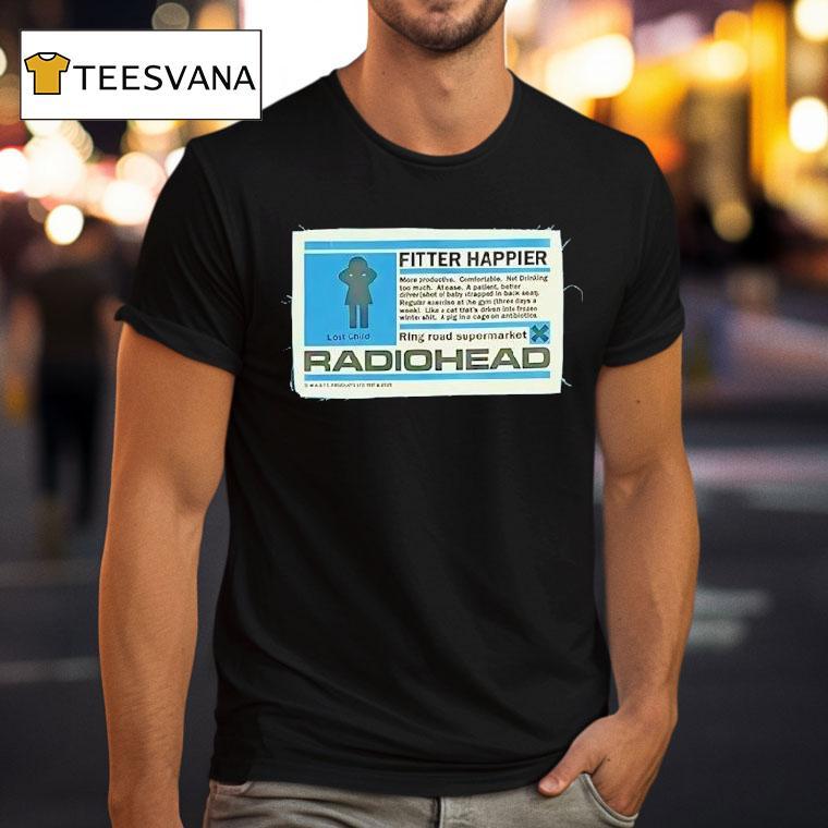 Radiohead Fitter Happier Cyan T Shirt Radiohead Fitter Happier Cyan T Shirt