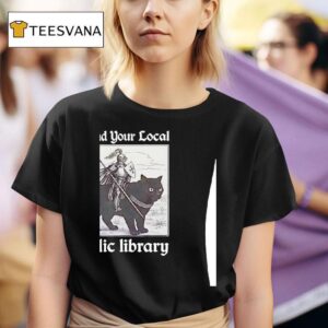 Knight Riding Cat Defend Your Local Public Library T Shirt