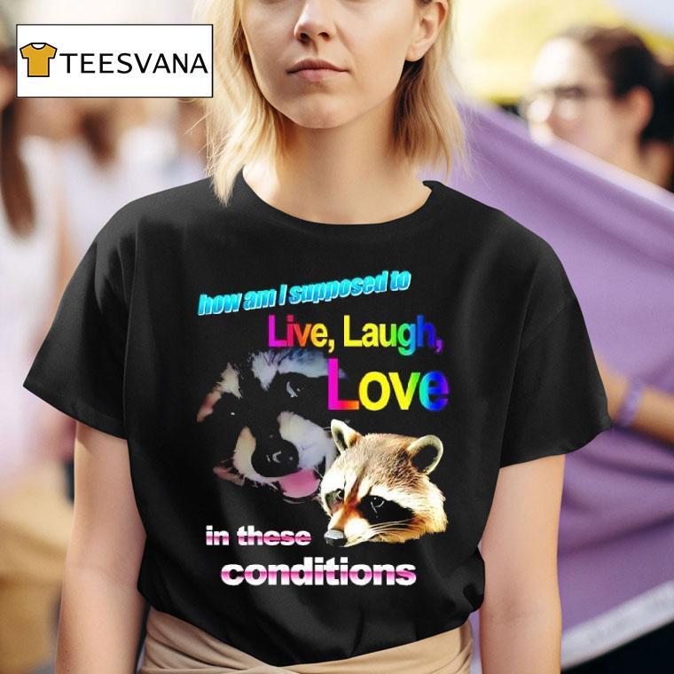Live Laugh Love Raccoon Rainbow Graphic T Shirt