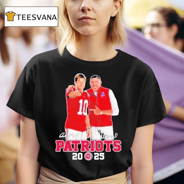 Mike Vrabel And Drake Maye New England Patriots Signatures T Shirt