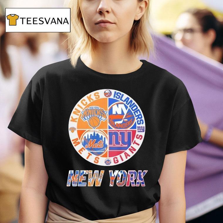 New York Knicks New York Islanders New York Mets New York Giants Mashup Logo T Shirt