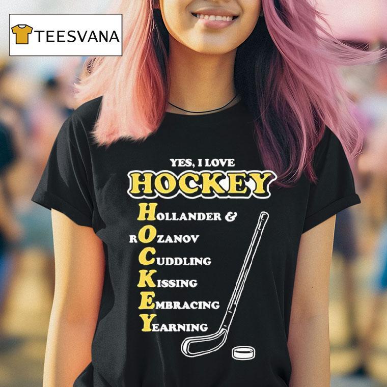 Yes I Love Hockey Hollander And Rozanov Cuddling Kissing Embracing Yearning T Shirt