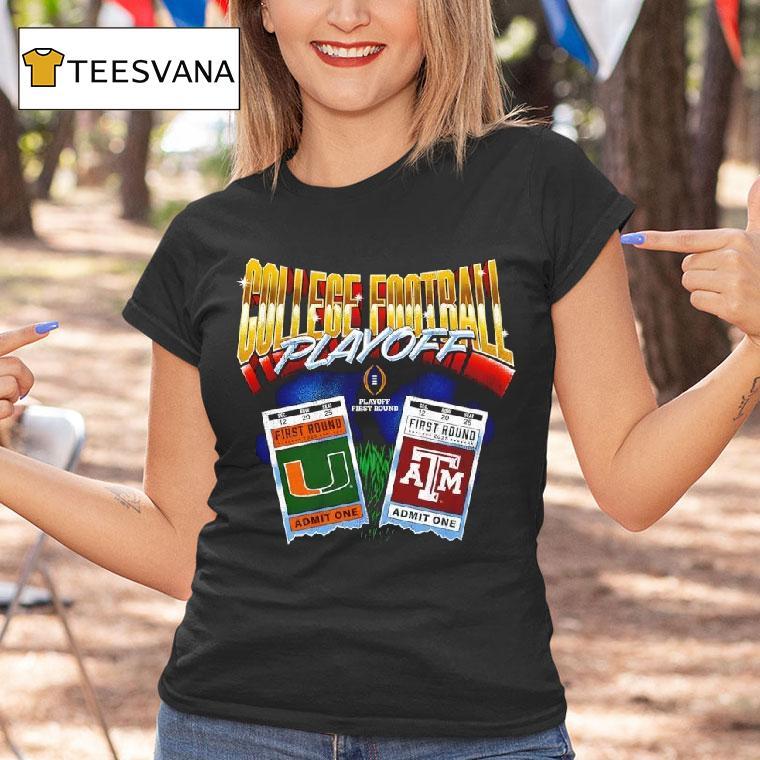 College Football Playoff First Round Texas Am Aggies Vs Miami Hurricanes Matchup Ticke T Shirt College Football Playoff First Round Texas Am Aggies Vs Miami Hurricanes Matchup Ticke T Shirt