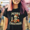 Santa Skeleton Rock And Roll Hand Merry Christmosh Christmas T Shirt