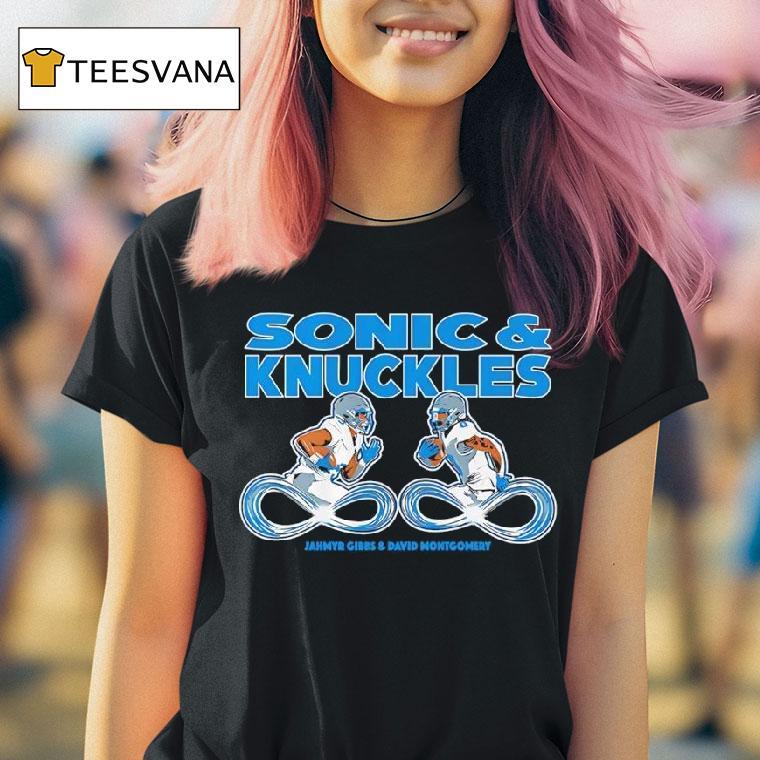 Sega And Knuckles As Jahmyr Gibbs And David Montgomery Detroit Lions Football T Shirt Sega And Knuckles As Jahmyr Gibbs And David Montgomery Detroit Lions Football T Shirt