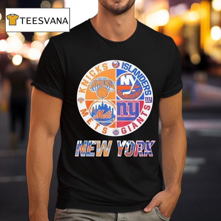 New York Knicks New York Islanders New York Mets New York Giants Mashup Logo T Shirt New York Knicks New York Islanders New York Mets New York Giants Mashup Logo T Shirt