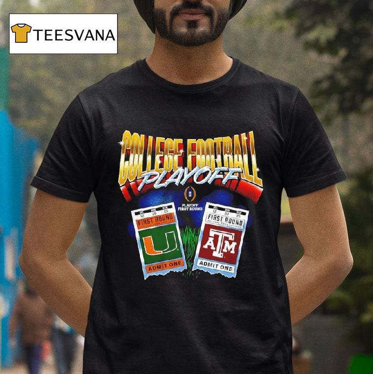 College Football Playoff First Round Texas Am Aggies Vs Miami Hurricanes Matchup Ticke T Shirt College Football Playoff First Round Texas Am Aggies Vs Miami Hurricanes Matchup Ticke T Shirt