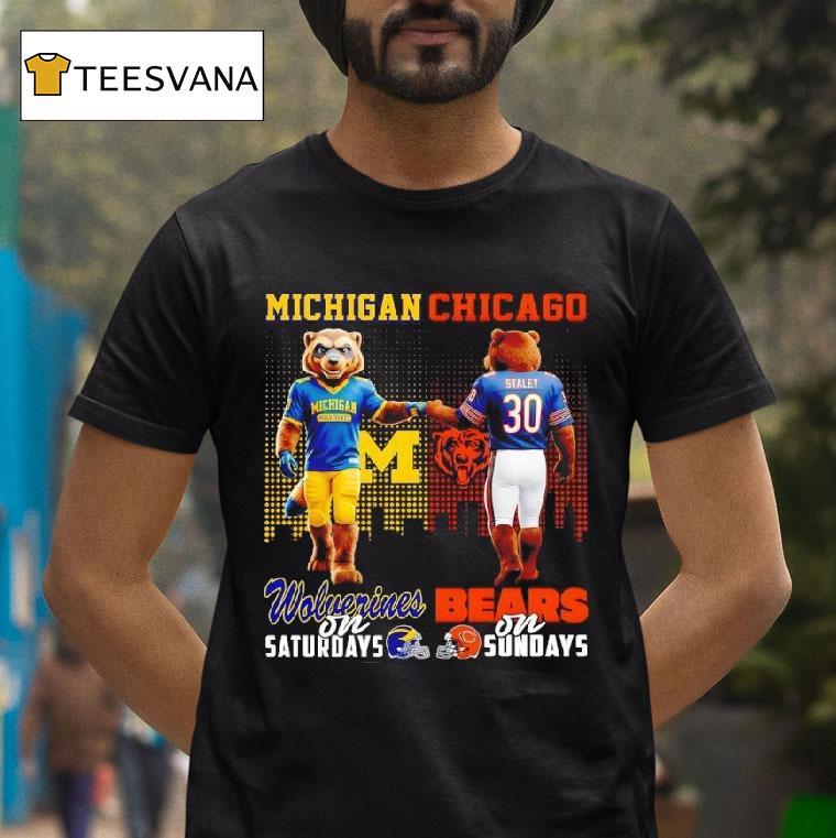 Michigan Wolverines On Saturdays X Chicago Bears On Sunday Masco T Shirt Michigan Wolverines On Saturdays X Chicago Bears On Sunday Masco T Shirt