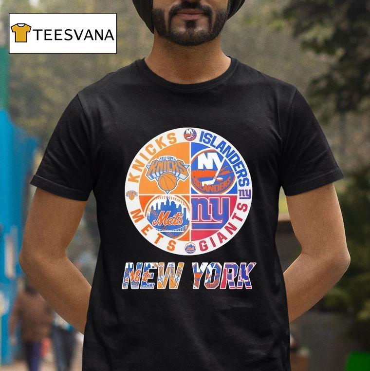 New York Knicks New York Islanders New York Mets New York Giants Mashup Logo T Shirt New York Knicks New York Islanders New York Mets New York Giants Mashup Logo T Shirt
