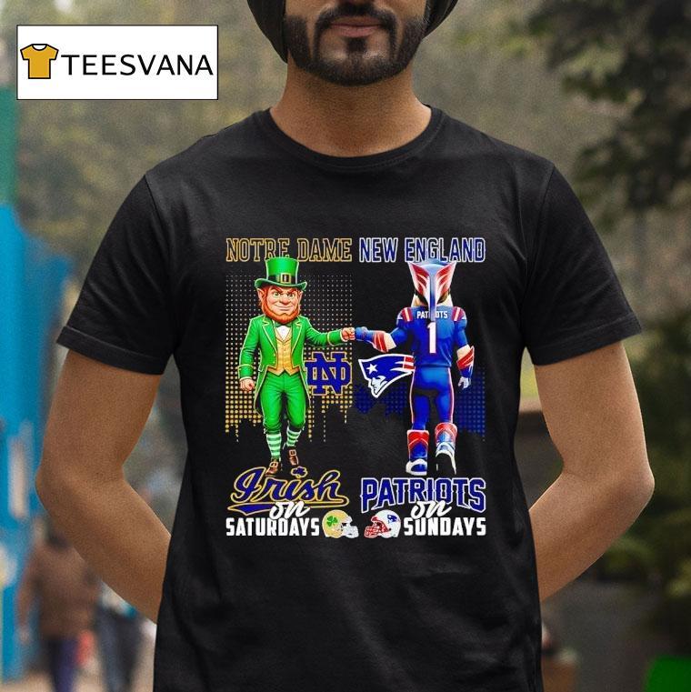 Notre Dame Fighting Irish On Saturdays Vs New England Patriots On Sundays Gameday Masco T Shirt Notre Dame Fighting Irish On Saturdays Vs New England Patriots On Sundays Gameday Masco T Shirt