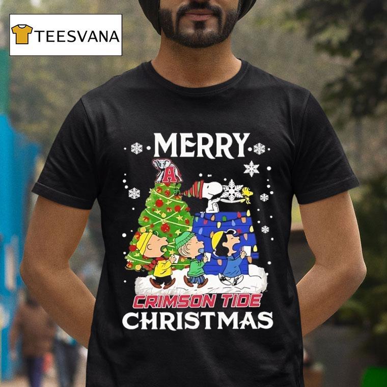 Peanuts Characters Alabama Crimson Tide Christmas Graphic T Shirt Peanuts Characters Alabama Crimson Tide Christmas Graphic T Shirt