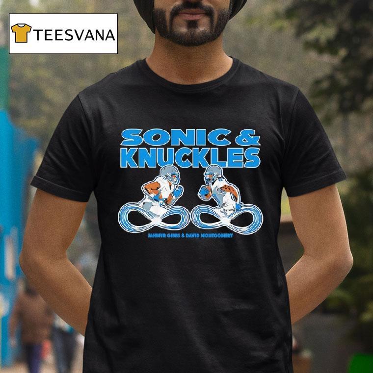 Sega And Knuckles As Jahmyr Gibbs And David Montgomery Detroit Lions Football T Shirt Sega And Knuckles As Jahmyr Gibbs And David Montgomery Detroit Lions Football T Shirt